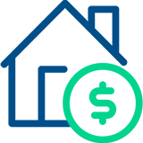 ícone de casa e dinheiro, financiamento imobiliário
