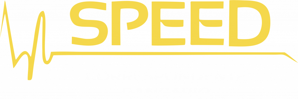 Logo da Speed Financeira, correspondente bancário, em amarelo e branco com fundo transparente